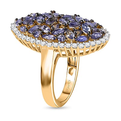 Tanzanite and White Zircon Cluster Ring in Vermeil Yellow Gold Over Sterling Silver (Size 10.0) 4.00 ctw