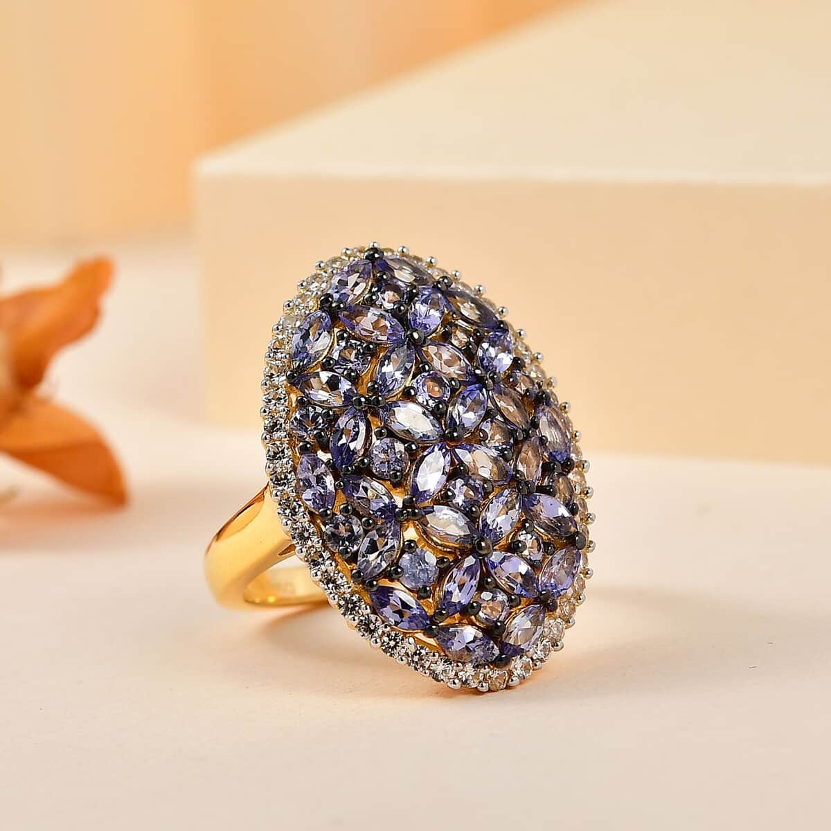 Tanzanite and White Zircon Cluster Ring in Vermeil Yellow Gold Over Sterling Silver (Size 6.0) 4.00 ctw image number 1