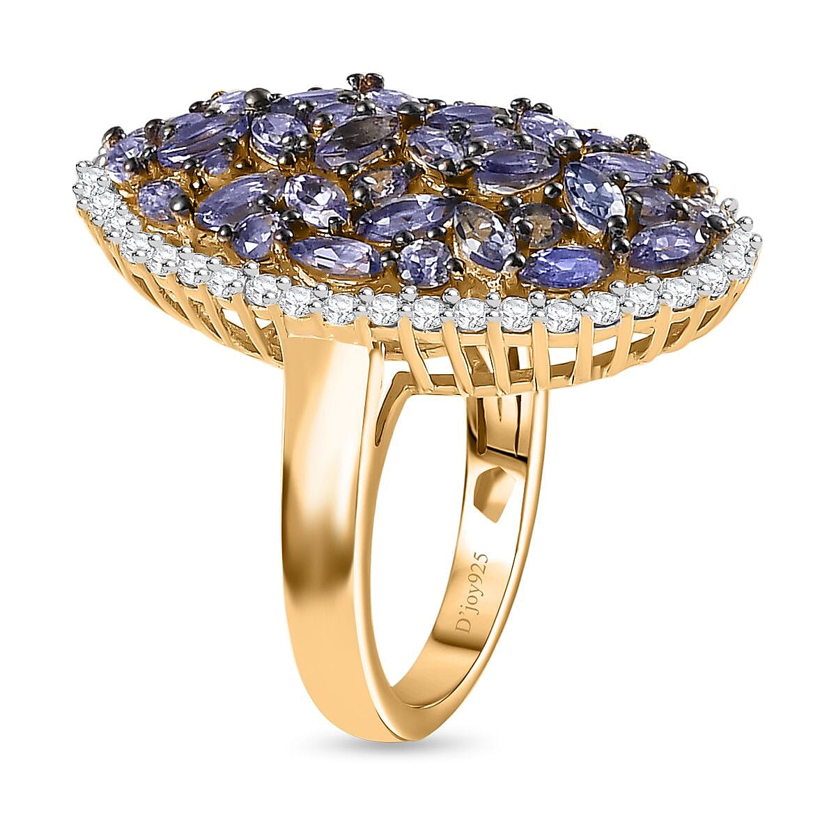 Tanzanite and White Zircon Cluster Ring in Vermeil Yellow Gold Over Sterling Silver (Size 9.0) 4.00 ctw image number 3