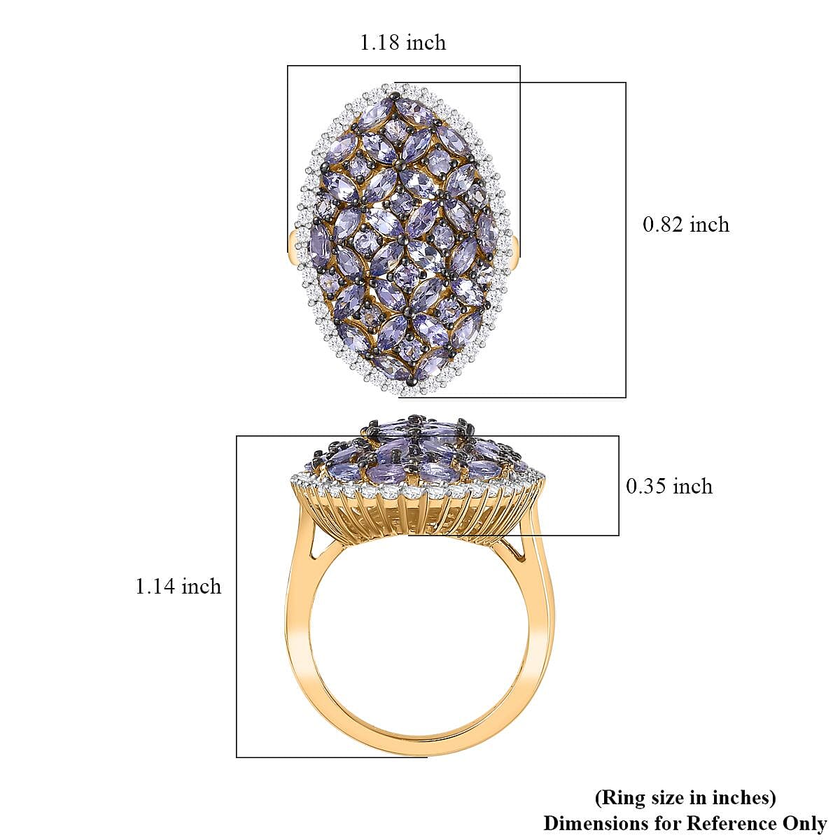 Tanzanite and White Zircon Cluster Ring in Vermeil Yellow Gold Over Sterling Silver (Size 9.0) 4.00 ctw image number 5