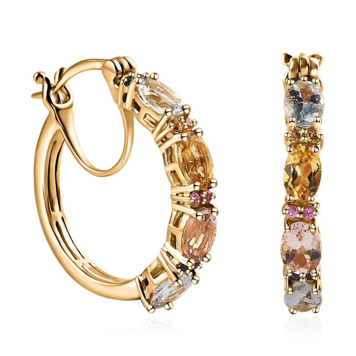 Multi Gemstone Hoop Earrings in Vermeil Yellow Gold Over Sterling Silver 3.40 ctw image number 0