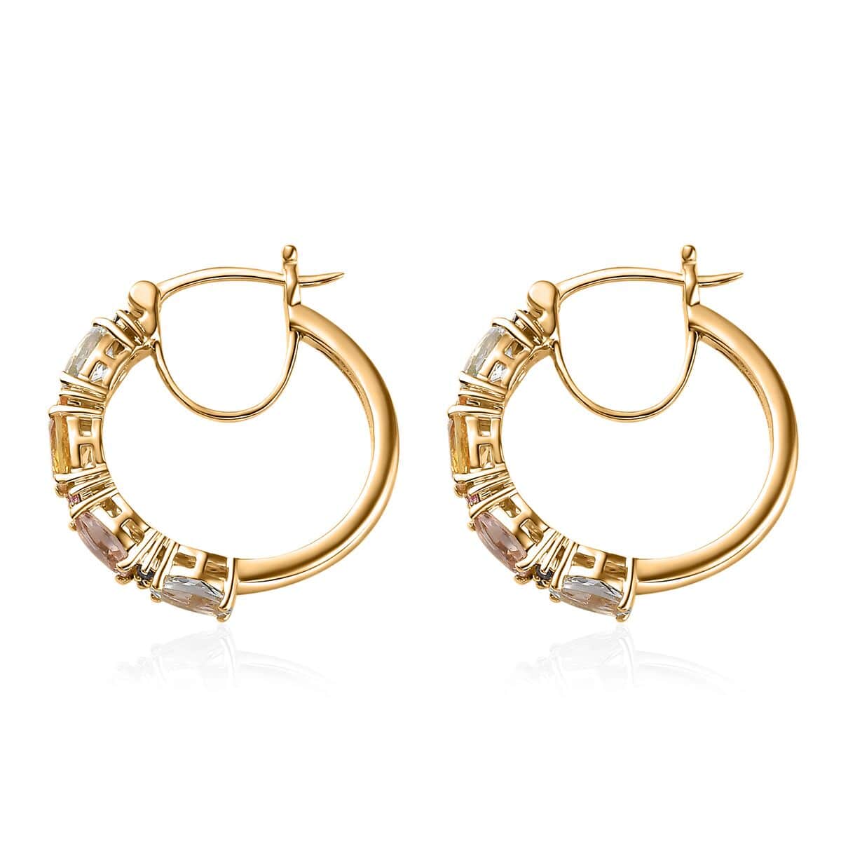 Multi Gemstone Hoop Earrings in Vermeil Yellow Gold Over Sterling Silver 3.40 ctw image number 3