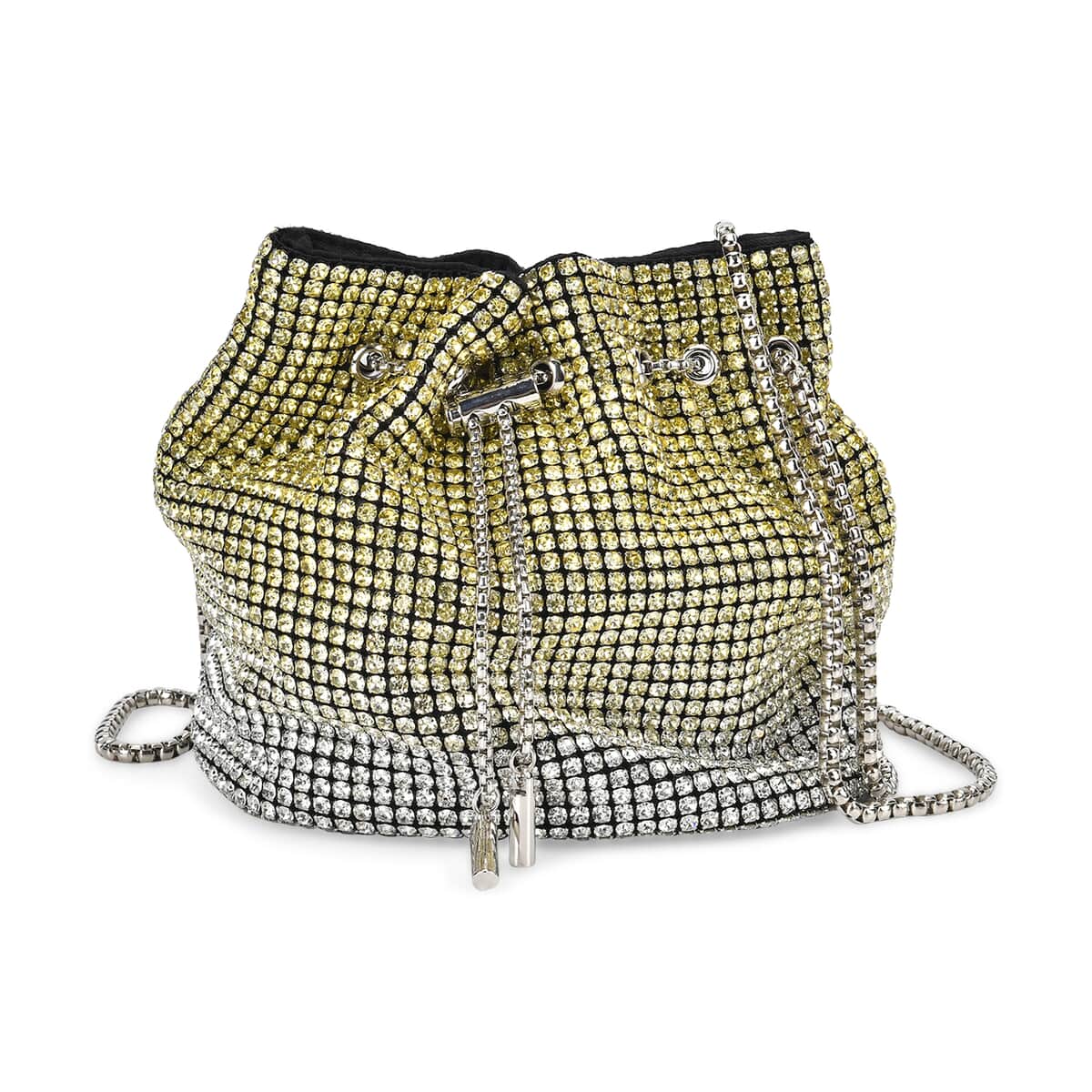 Gradually Change Color Yellow Crystal Bucket Bag (6.7"x4.3"x6.7") with Stainless Steel Strap image number 0