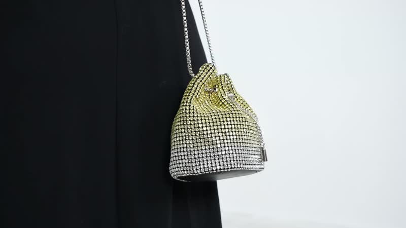 Gradually Change Color Yellow Crystal Bucket Bag (6.7"x4.3"x6.7") with Stainless Steel Strap