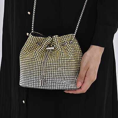 Gradually Change Color Yellow Crystal Bucket Bag with Stainless Steel Strap