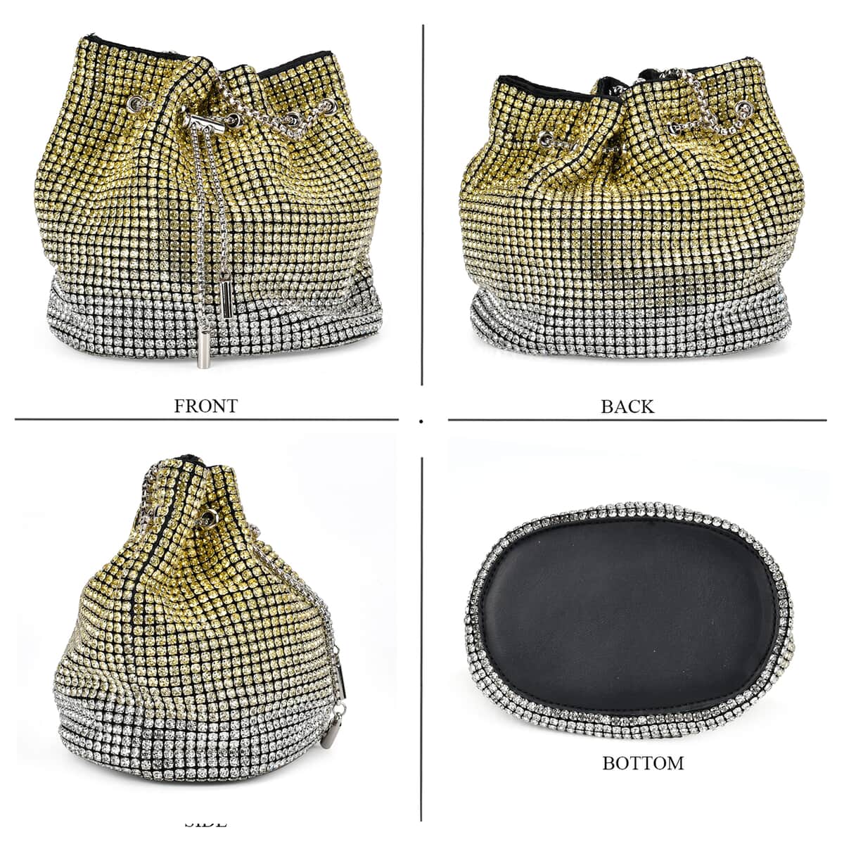 Gradually Change Color Yellow Crystal Bucket Bag (6.7"x4.3"x6.7") with Stainless Steel Strap image number 3