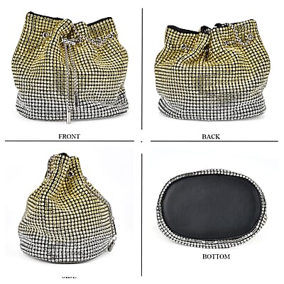 Gradually Change Color Yellow Crystal Bucket Bag with Stainless Steel Strap