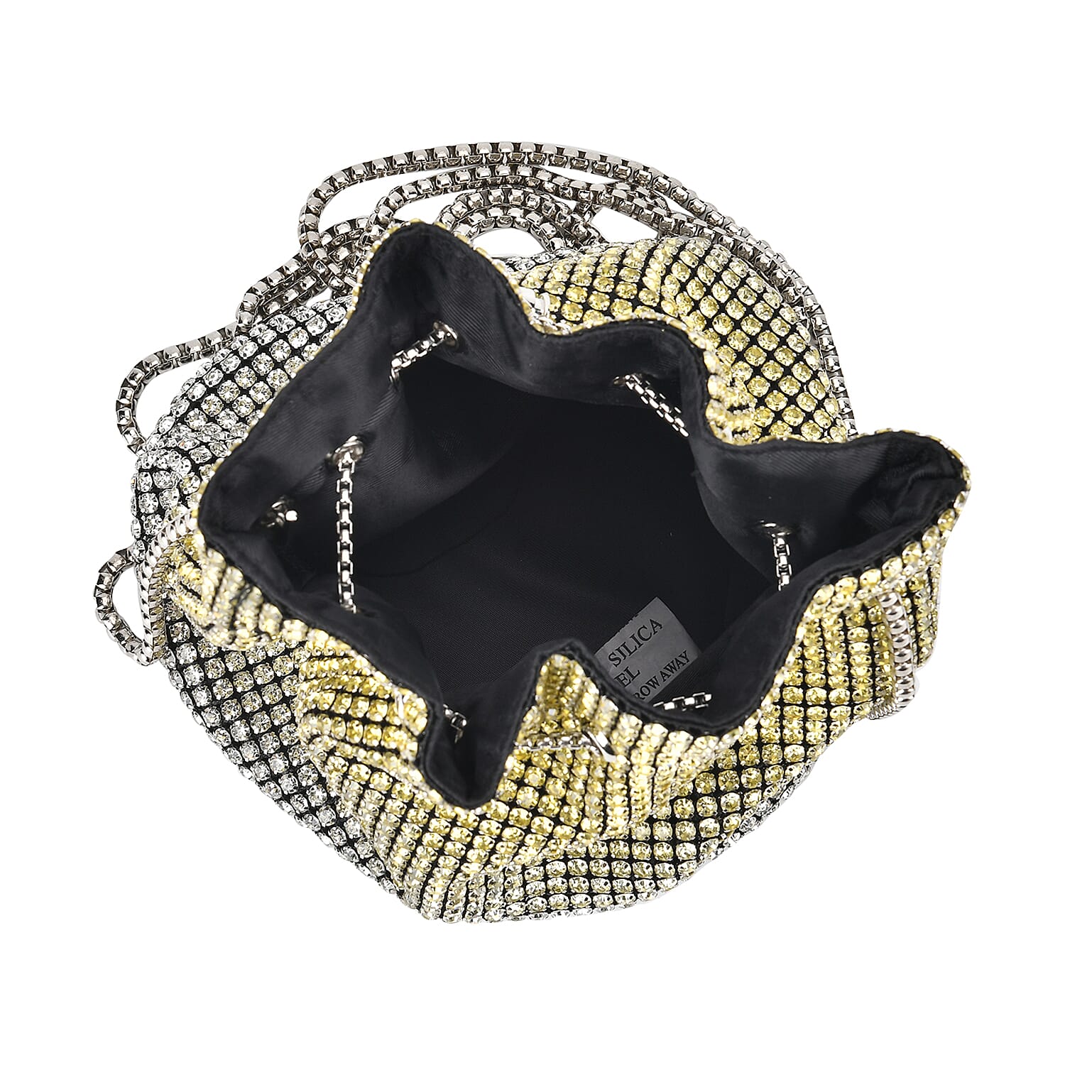 Gradually Change Color Yellow Crystal Bucket Bag with Stainless Steel Strap