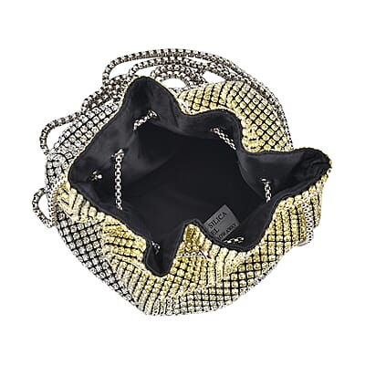 Gradually Change Color Yellow Crystal Bucket Bag with Stainless Steel Strap