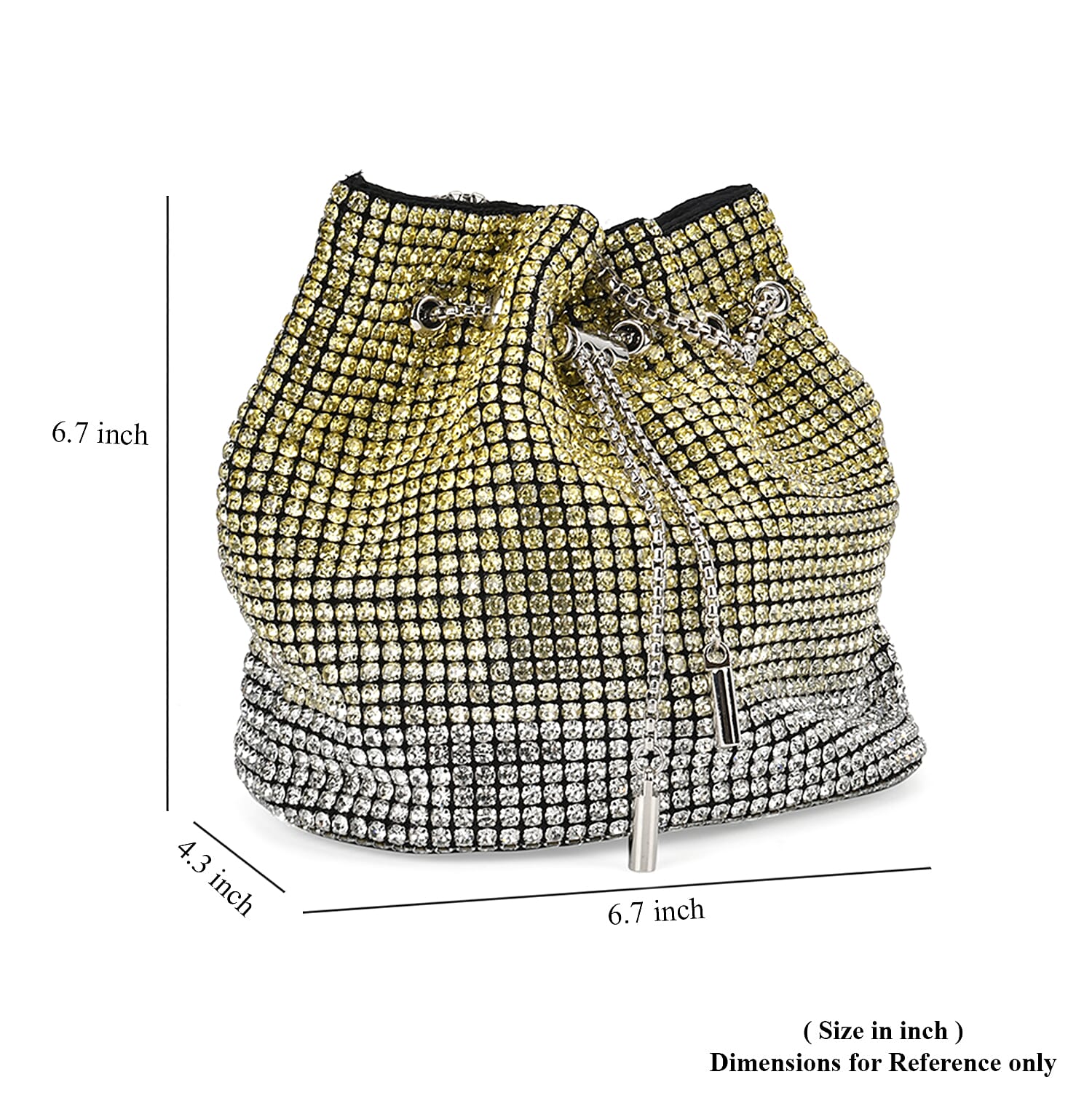 Gradually Change Color Yellow Crystal Bucket Bag with Stainless Steel Strap