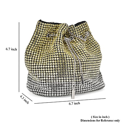 Gradually Change Color Yellow Crystal Bucket Bag with Stainless Steel Strap
