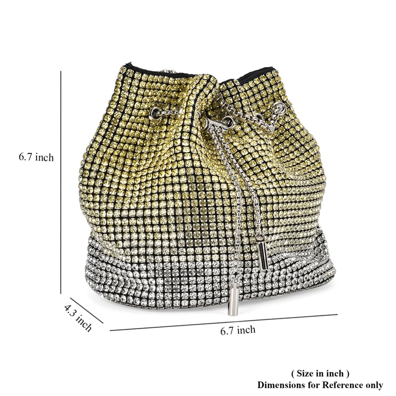 Gradually Change Color Yellow Crystal Bucket Bag with Stainless Steel Strap