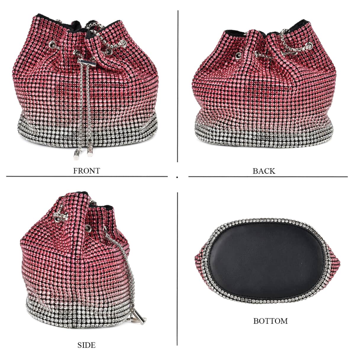 Gradually Change Color Red Crystal Bucket Bag with Stainless Steel Strap image number 3