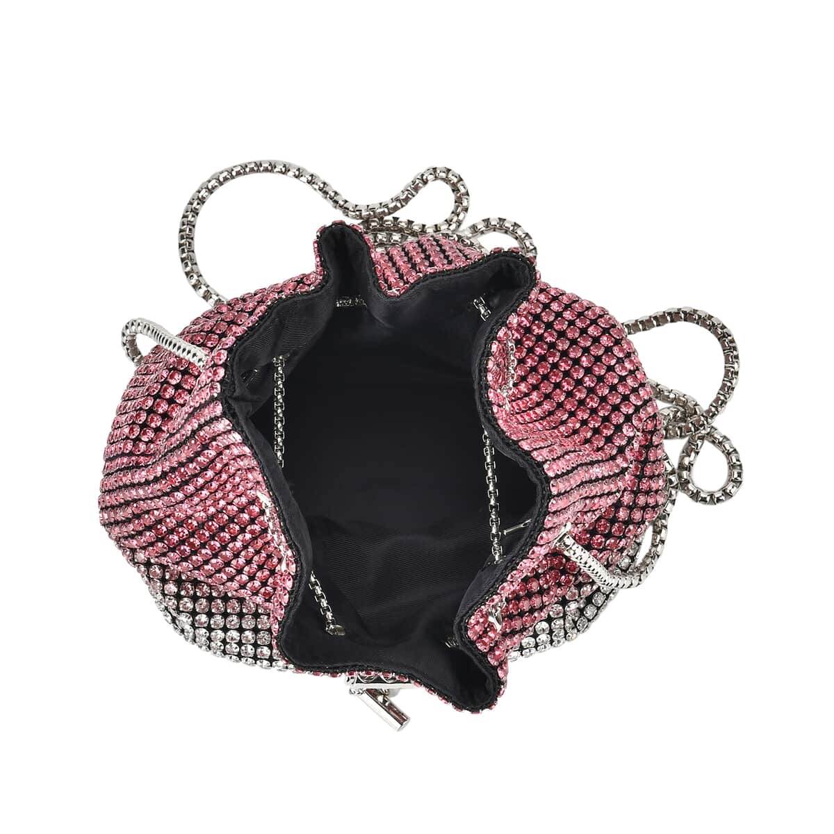 Gradually Change Color Red Crystal Bucket Bag with Stainless Steel Strap image number 4