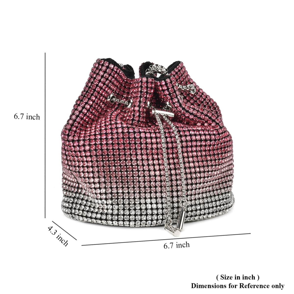 Gradually Change Color Red Crystal Bucket Bag with Stainless Steel Strap image number 5