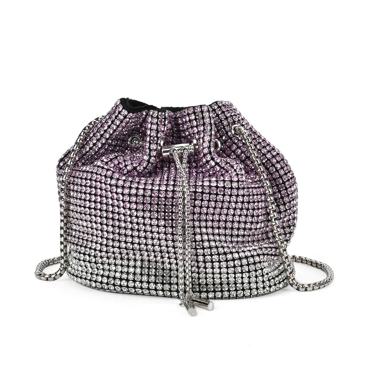 Gradually Change Color Purple Crystal Bucket Bag with Stainless Steel Strap image number 0