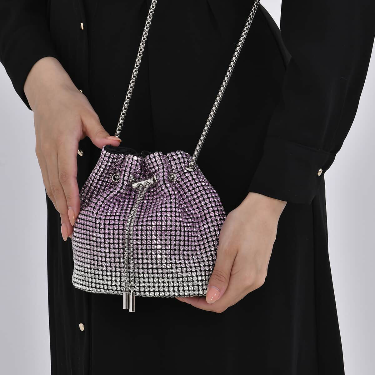 Gradually Change Color Purple Crystal Bucket Bag with Stainless Steel Strap image number 2