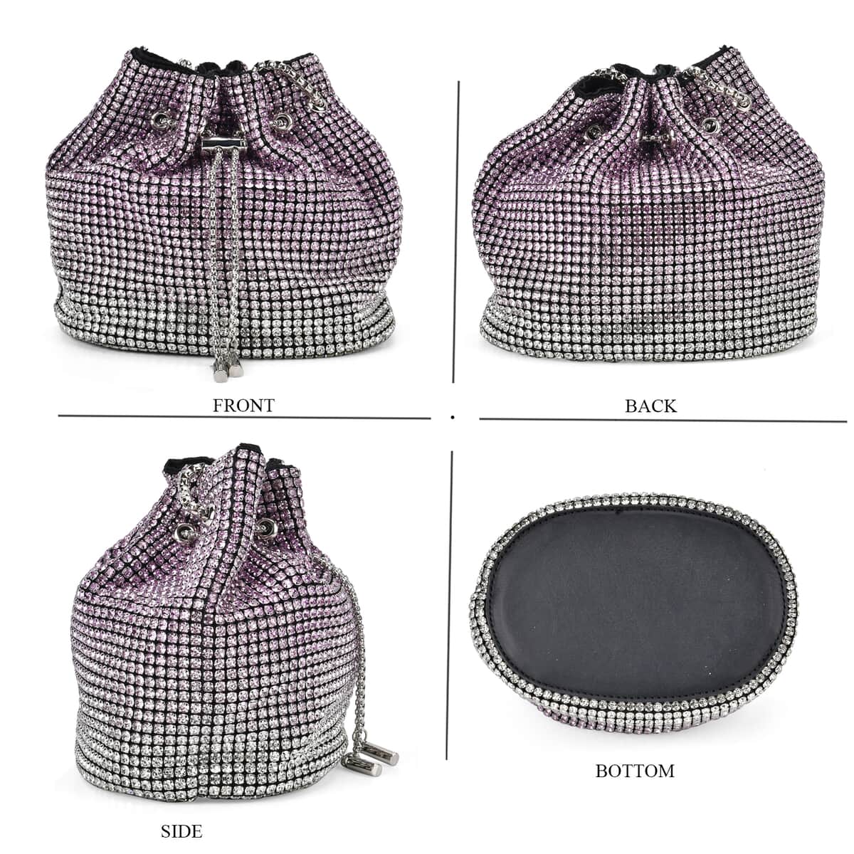 Gradually Change Color Purple Crystal Bucket Bag with Stainless Steel Strap image number 3