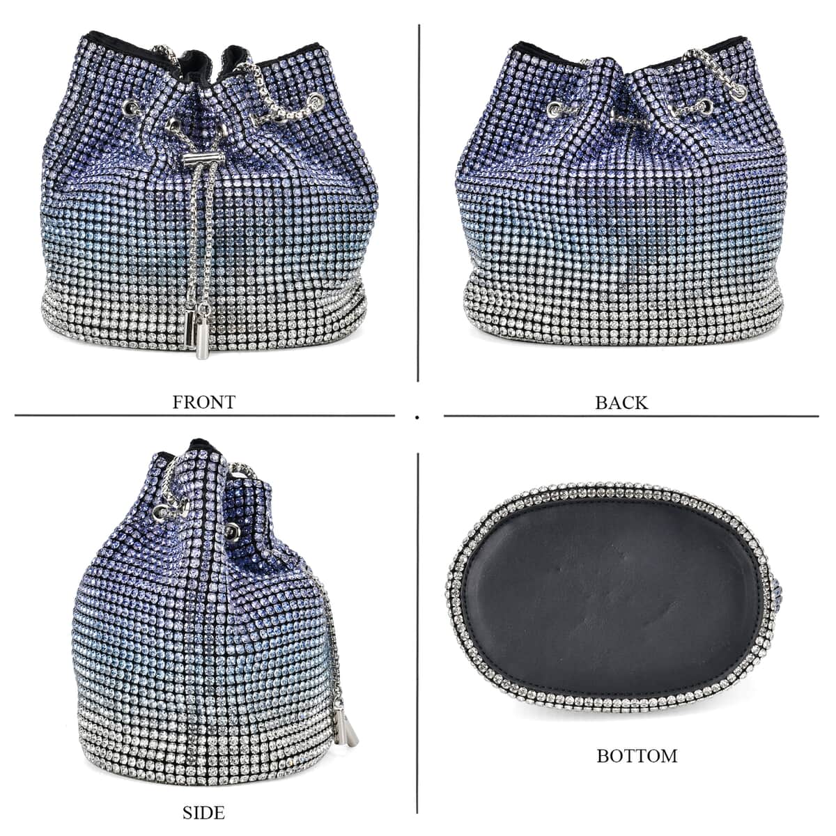 Gradually Change Color Blue Crystal Bucket Bag with Stainless Steel Strap image number 3