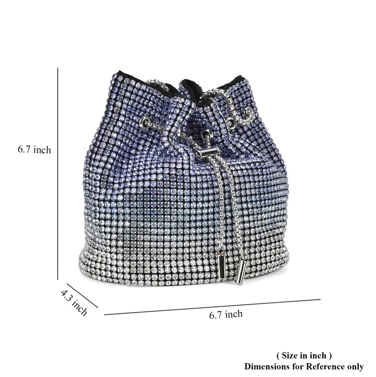 Gradually Change Color Blue Crystal Bucket Bag with Stainless Steel Strap image number 5