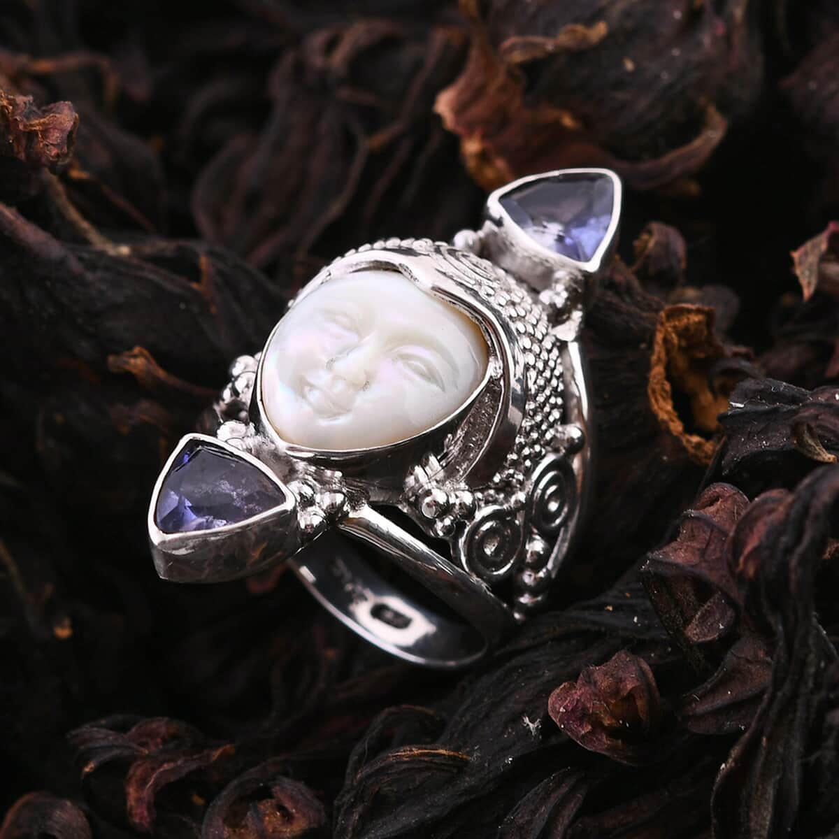 Sajen Silver Catalina Iolite, Mother Of Pearl Ring in Sterling Silver (Size 10.0) 0.80 ctw image number 1