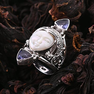 Sajen Silver Mother Of Pearl and Catalina Iolite Ring in Sterling Silver (Size 10.0) 0.80 ctw