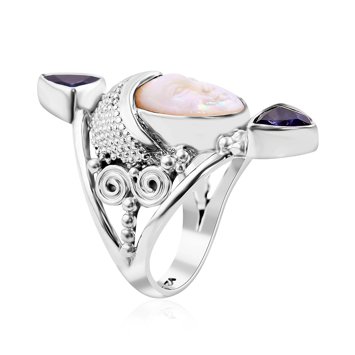 Sajen Silver Mother Of Pearl and Catalina Iolite Ring in Sterling Silver (Size 10.0) 0.80 ctw