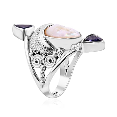 Sajen Silver Mother Of Pearl and Catalina Iolite Ring in Sterling Silver (Size 10.0) 0.80 ctw