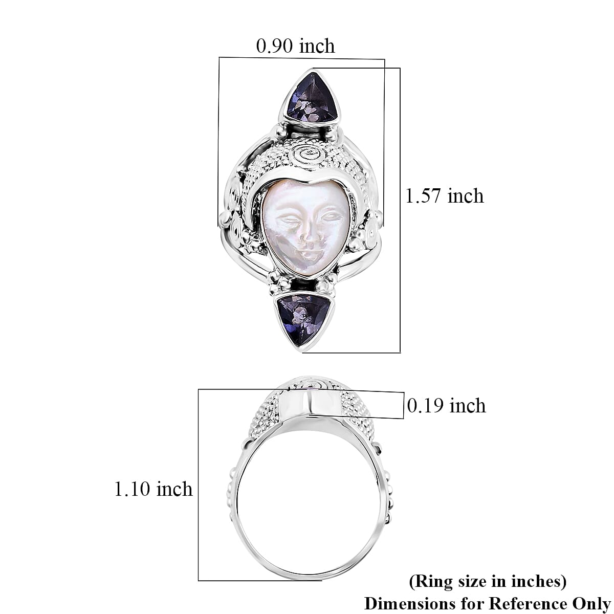 Sajen Silver Mother Of Pearl and Catalina Iolite Ring in Sterling Silver (Size 10.0) 0.80 ctw