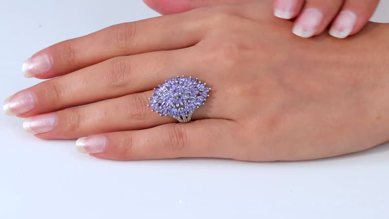 Tanzanite, White Zircon Floral Spray Ring in Platinum Over Sterling Silver (Size 10.0) 5.10 ctw