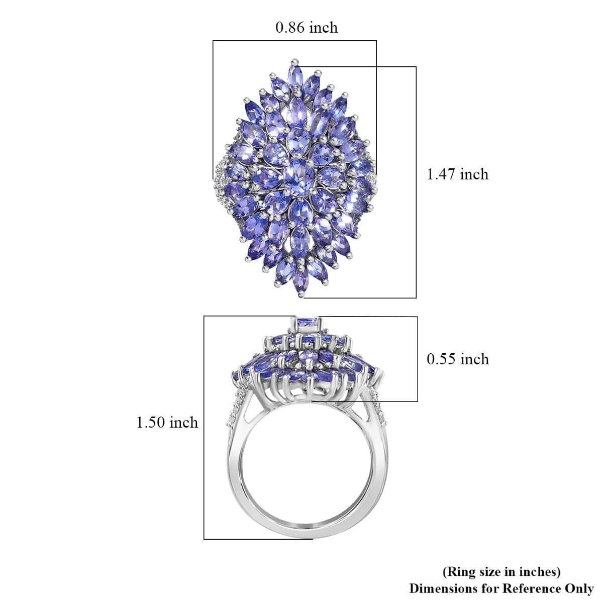 Tanzanite, White Zircon Floral Spray Ring in Platinum Over Sterling Silver (Size 10.0) 5.10 ctw image number 5