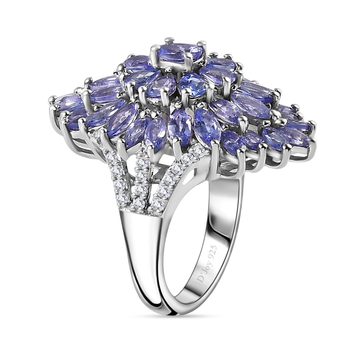 Tanzanite and White Zircon Dahlia Floral Spray Ring in Platinum Over Sterling Silver (Size 7.0) 5.10 ctw image number 3