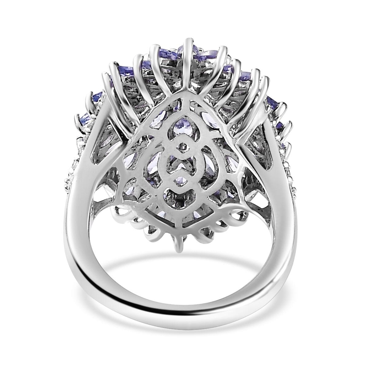 Tanzanite and White Zircon Dahlia Floral Spray Ring in Platinum Over Sterling Silver (Size 7.0) 5.10 ctw image number 4