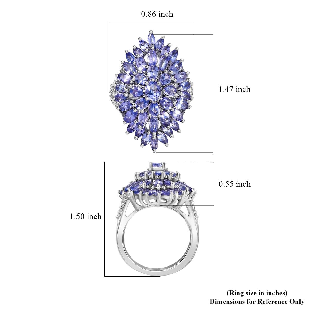 Tanzanite and White Zircon Dahlia Floral Spray Ring in Platinum Over Sterling Silver (Size 7.0) 5.10 ctw image number 5