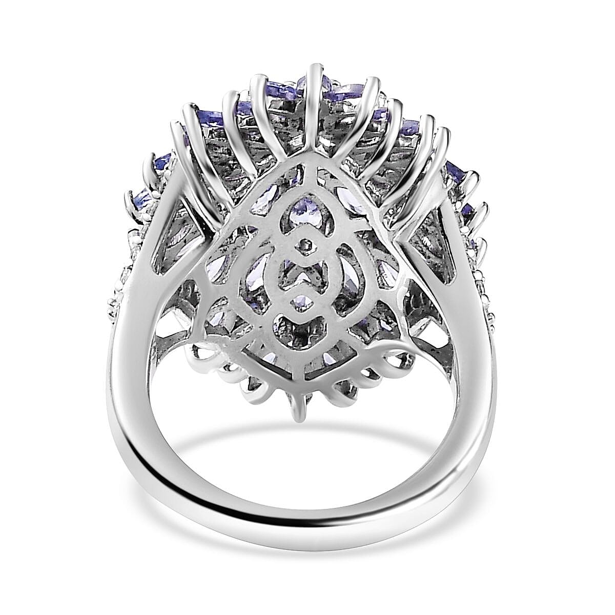 Tanzanite and White Zircon Dahlia Floral Spray Ring in Platinum Over Sterling Silver (Size 8.0) 5.10 ctw image number 4