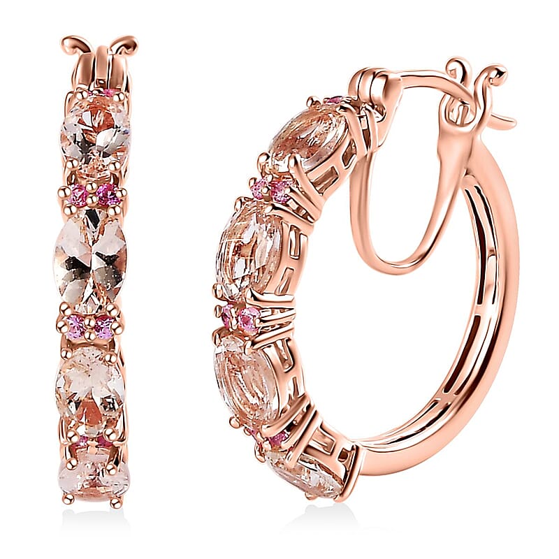 Premium Marropino Morganite and Madagascar Pink Sapphire Hoop Earrings in Vermeil Rose Gold Over Sterling Silver 3.50 ctw