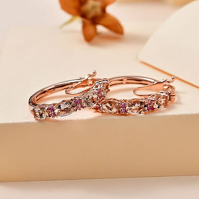Premium Marropino Morganite and Madagascar Pink Sapphire Hoop Earrings in Vermeil Rose Gold Over Sterling Silver 3.50 ctw