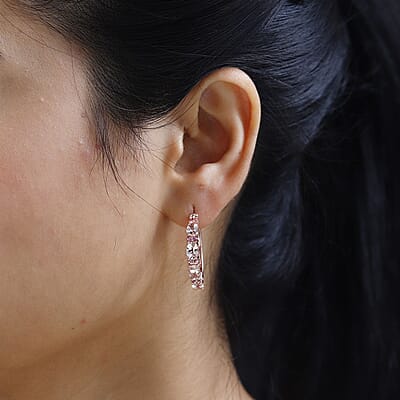 Premium Marropino Morganite and Madagascar Pink Sapphire Hoop Earrings in Vermeil Rose Gold Over Sterling Silver 3.50 ctw