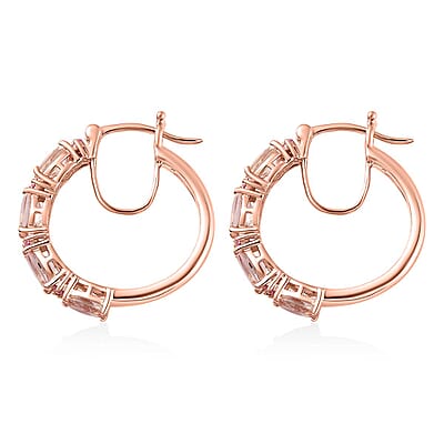 Premium Marropino Morganite and Madagascar Pink Sapphire Hoop Earrings in Vermeil Rose Gold Over Sterling Silver 3.50 ctw
