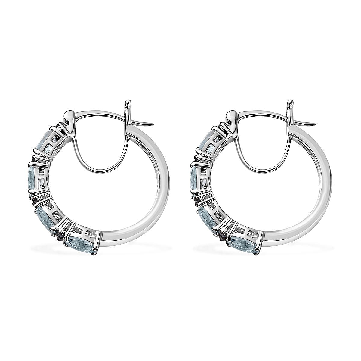 Premium Mangoro Aquamarine and Kanchanaburi Blue Sapphire Hoop Earrings in Platinum Over Sterling Silver 3.50 ctw