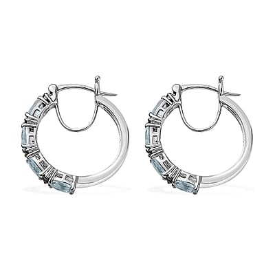 Premium Mangoro Aquamarine and Kanchanaburi Blue Sapphire Hoop Earrings in Platinum Over Sterling Silver 3.50 ctw