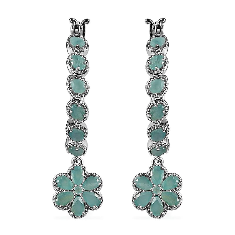 D'Joy Grandidierite Floral Hoop Earrings in Platinum Over Sterling Silver 4.50 ctw