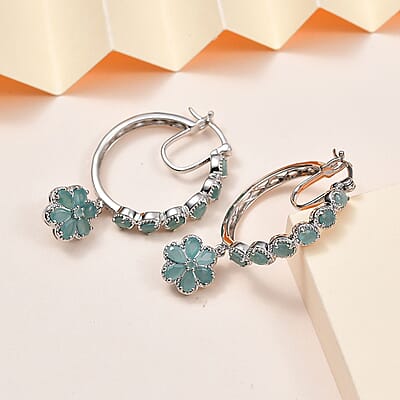 D'Joy Grandidierite Floral Hoop Earrings in Platinum Over Sterling Silver 4.50 ctw