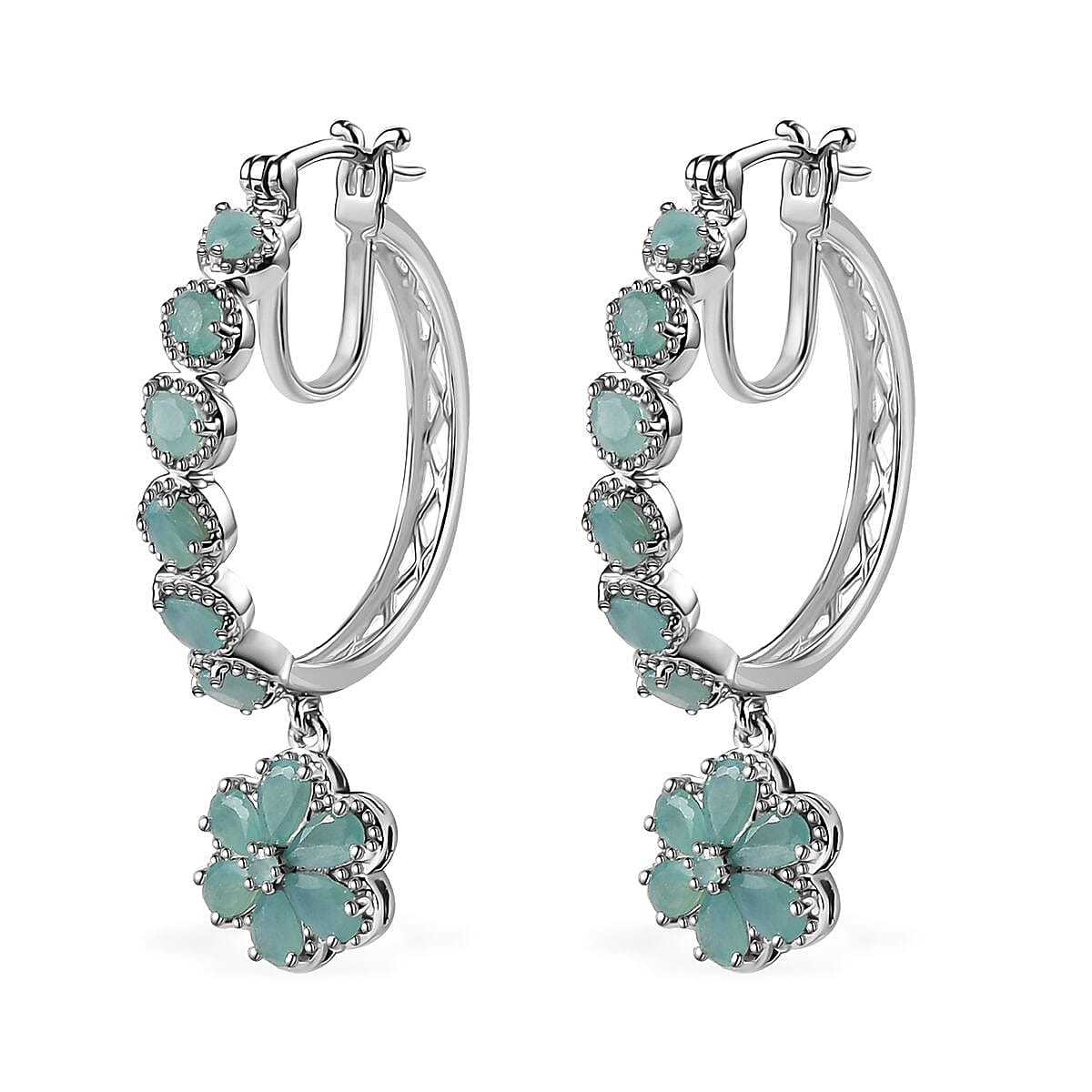 D'Joy Grandidierite Floral Hoop Earrings in Platinum Over Sterling Silver 4.50 ctw
