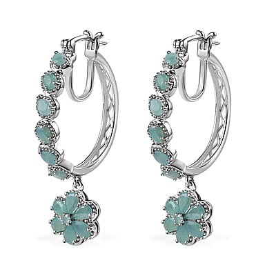 D'Joy Grandidierite Floral Hoop Earrings in Platinum Over Sterling Silver 4.50 ctw