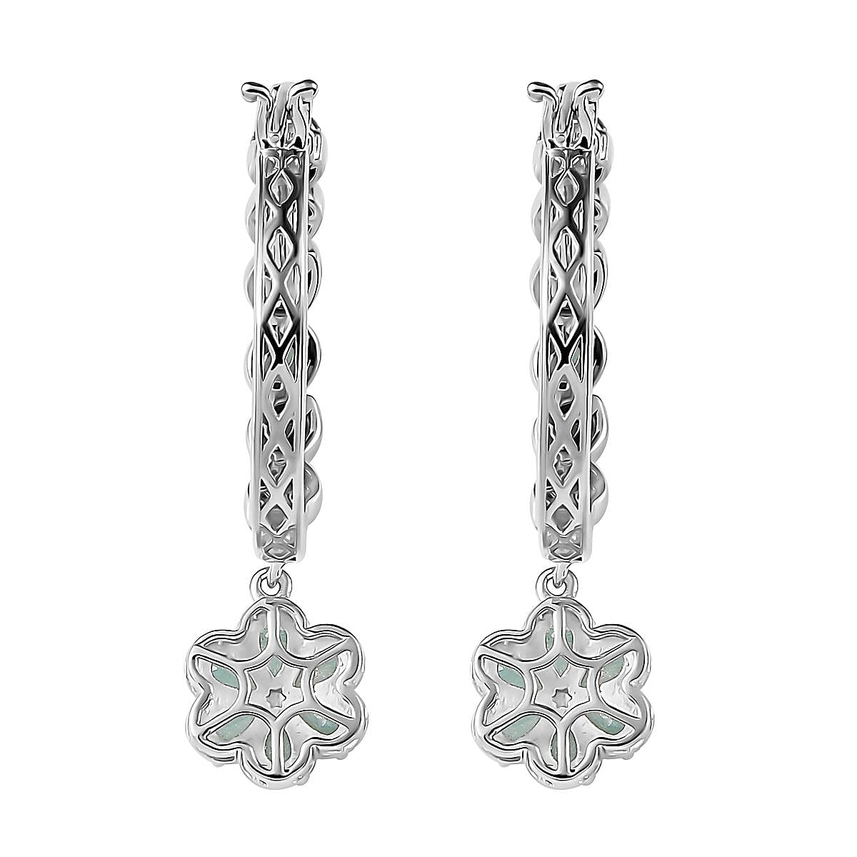 D'Joy Grandidierite Floral Hoop Earrings in Platinum Over Sterling Silver 4.50 ctw