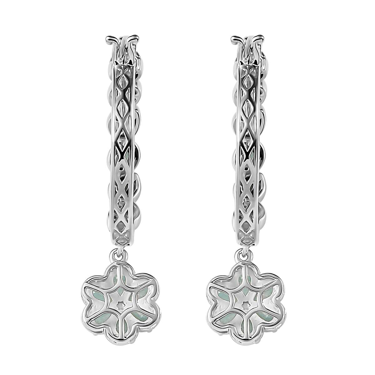Grandidierite Floral Hoop Earrings in Platinum Over Sterling Silver 4.50 ctw image number 4