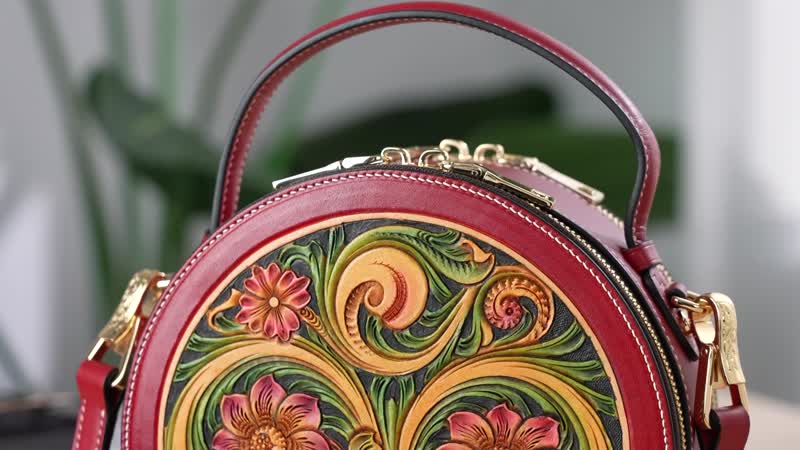 Grand Pelle Hand Engraving Circluar Genuine Leather Crossbody Bag