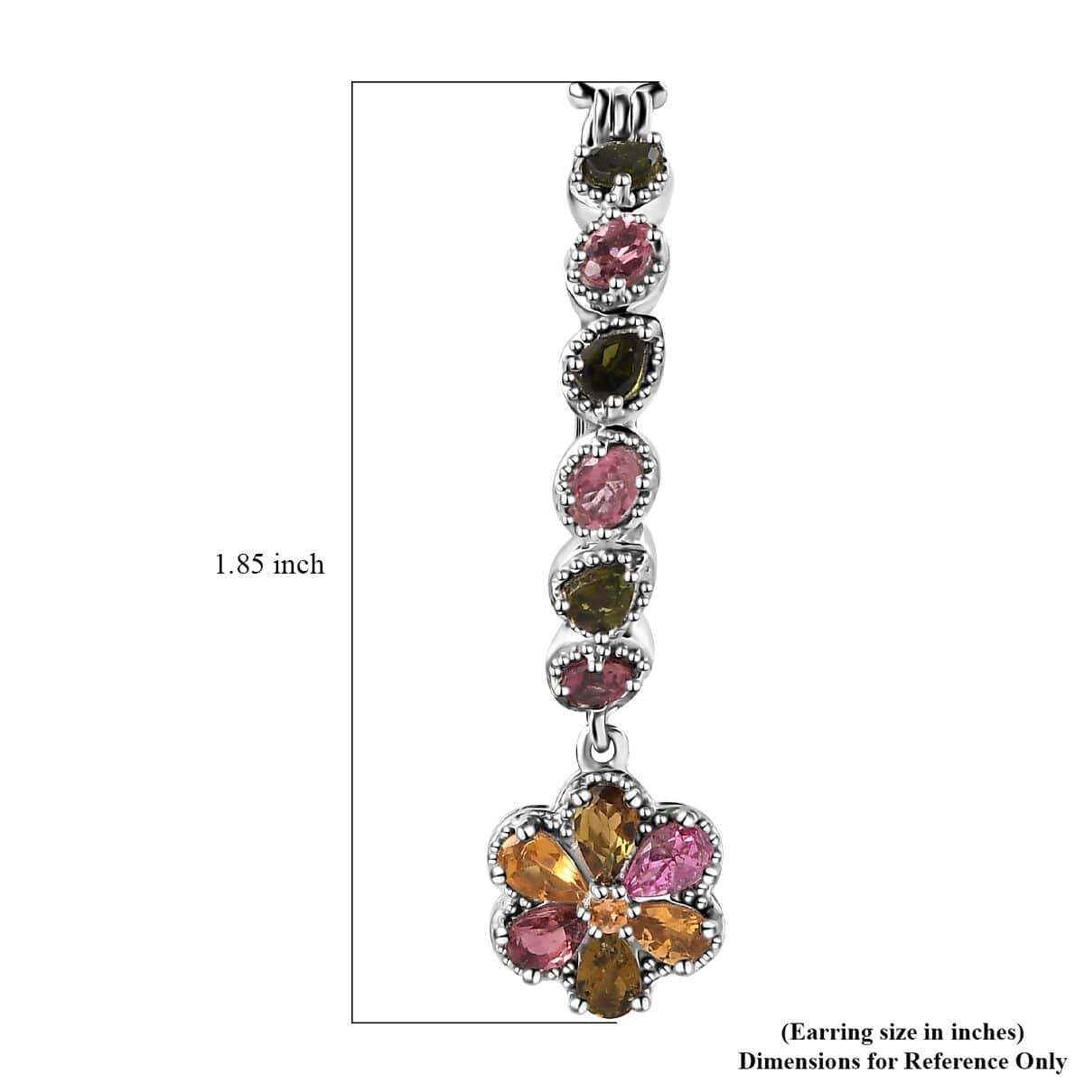 Multi-Tourmaline Floral Hoop Earrings in Platinum Over Sterling Silver 4.40 ctw image number 5