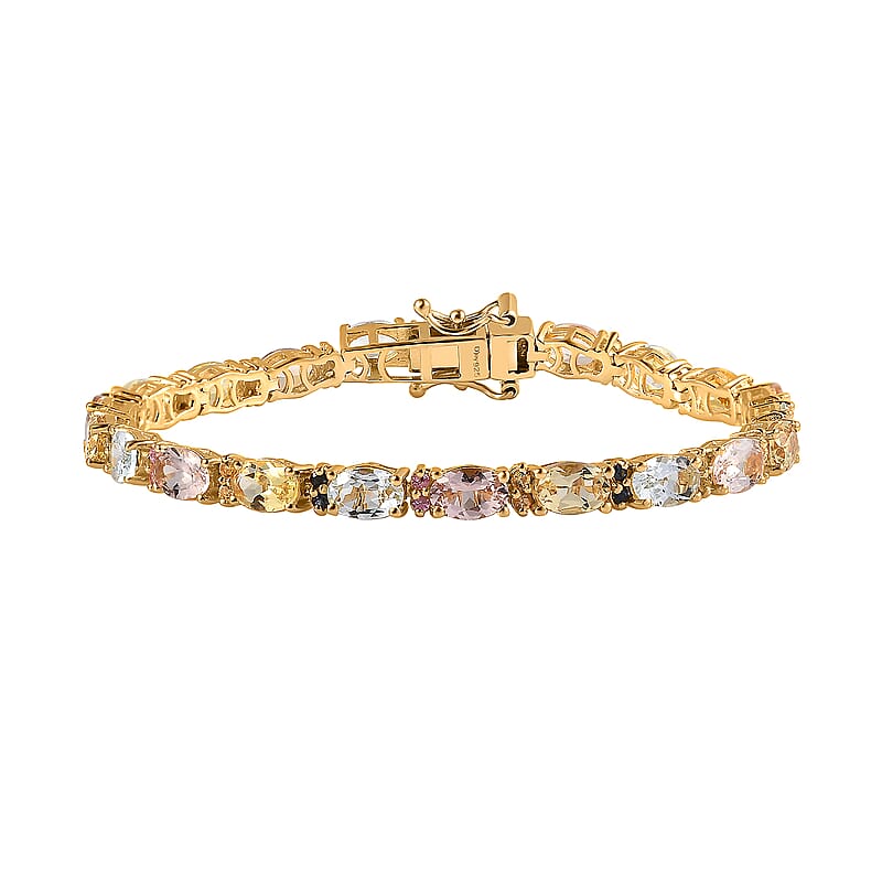 Multi Gemstone Tennis Bracelet in Vermeil Yellow Gold Over Sterling Silver (6.50 In) 9.30 ctw